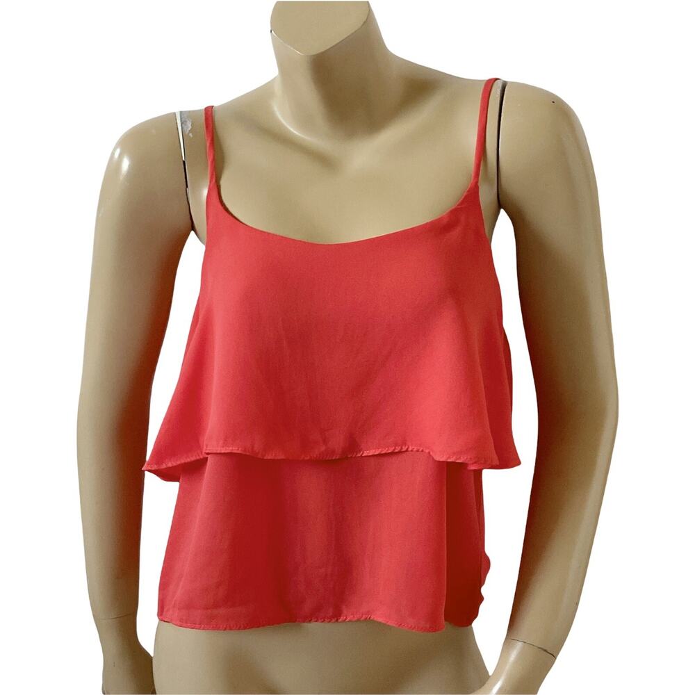 CHARLOTTE RUSSE Womens Size Large Coral Red Ruffled Crop Cami Tank Top Shirt